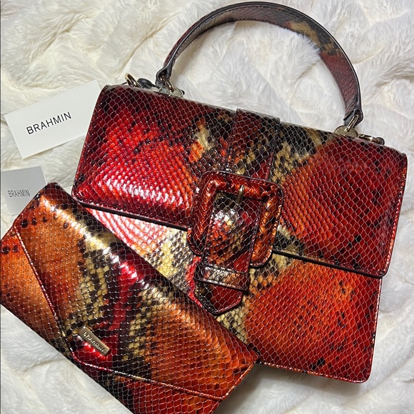 Brahmin Handbags - BRAHMIN Mini Francine Satchel with matching Veronica Wallet/Crimson Rosebay NWT